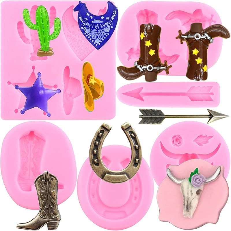 Moldes silicona fondant toro cactus estrella flechas botas vaquero