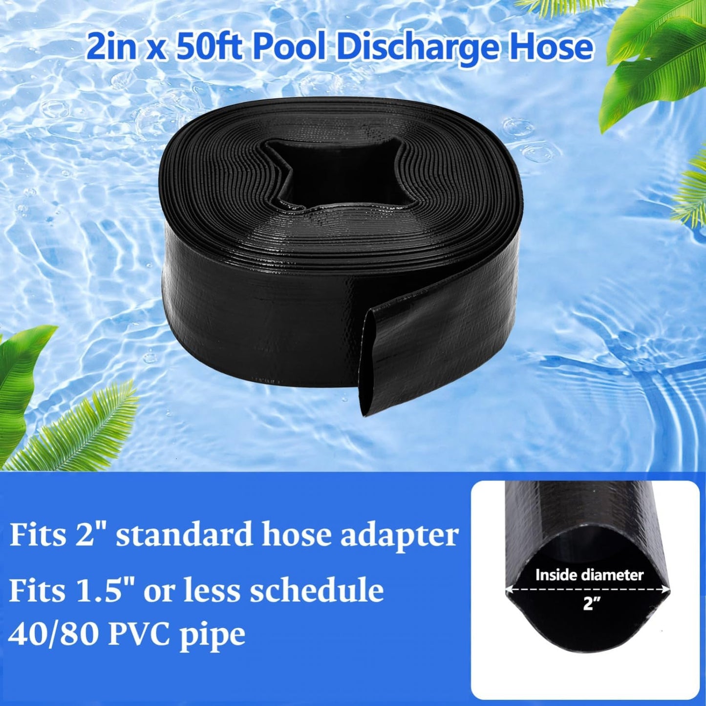 Manguera PVC 2pulg x50ft reforzada para piscinas negro