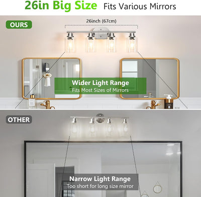 Lámpara baño 4 luces níquel cepillado vidrio transparente