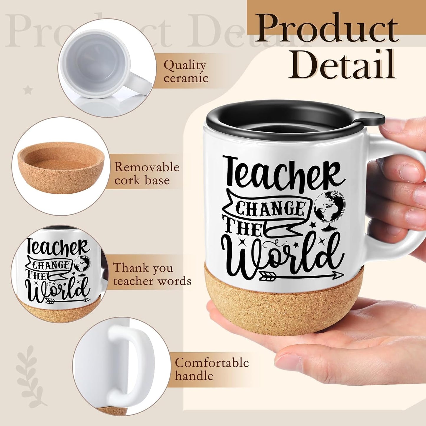 10 Pzas Tazas Cerámica 12oz con Tapa y Base