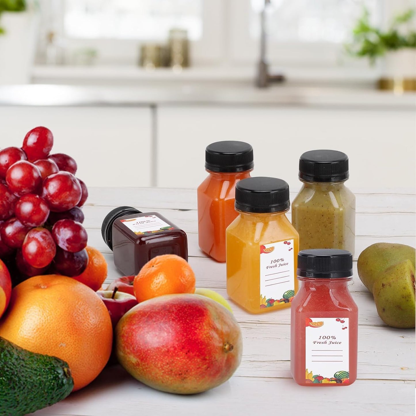 40 Botellas Jugo 4oz Vacías Reutilizables con Etiqueta