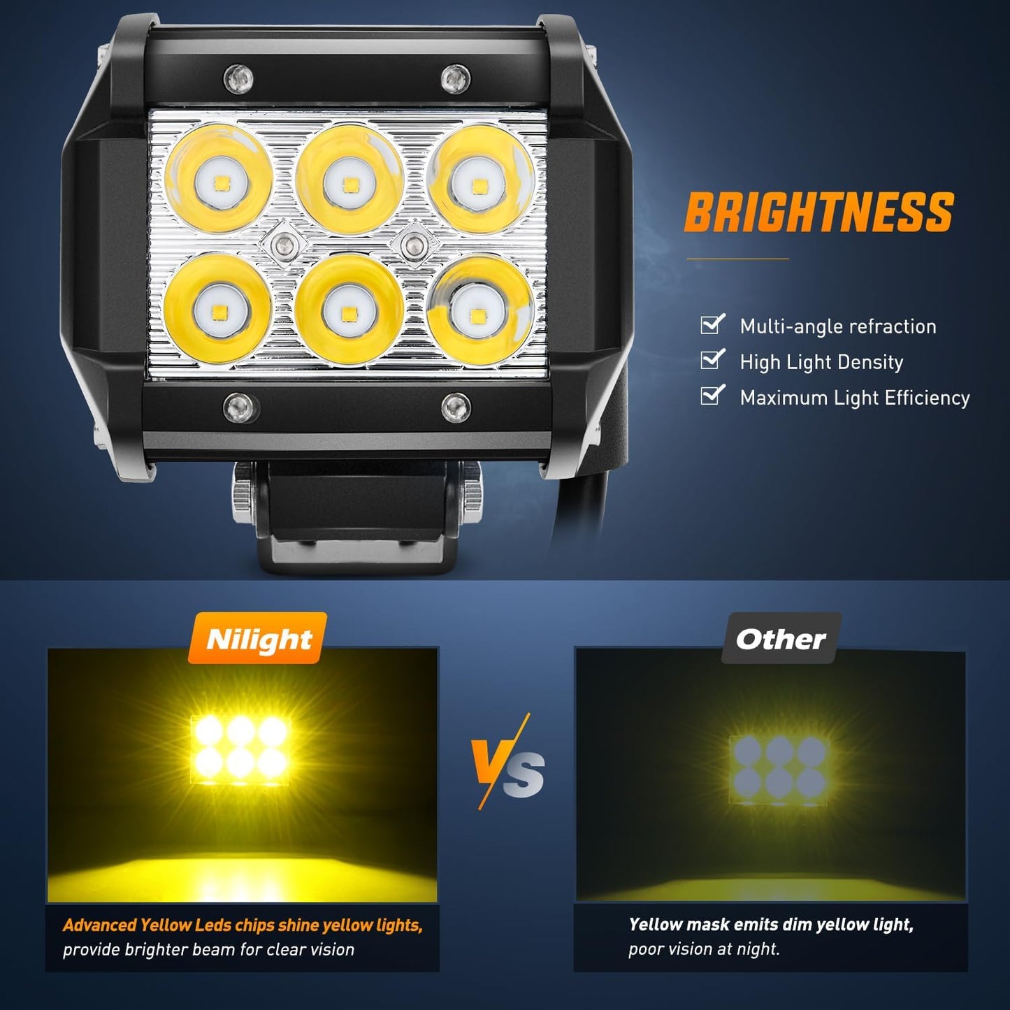 Focos LED 4" haz puntual amarillo 2pzas para camión ATV UTV