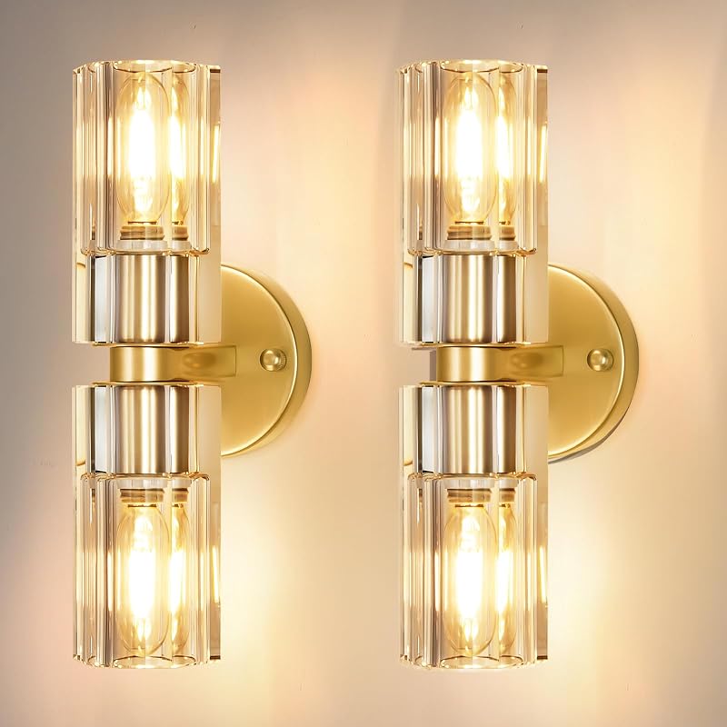 2 Apliques Pared Latón Cristal K9 13" Modernos