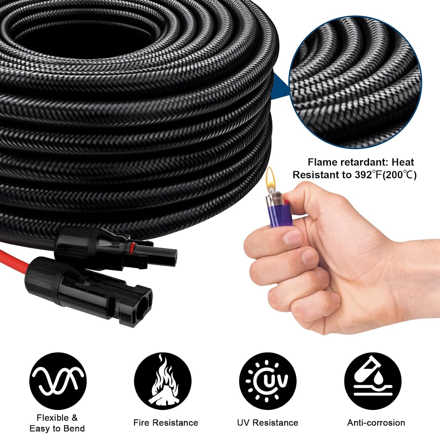 Cable solar 10 AWG 50pies con conectores impermeables