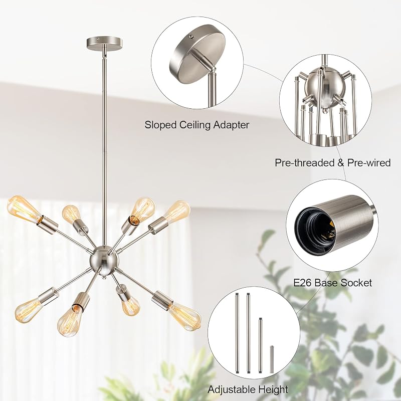 Candelabro Sputnik níquel 8 luces ajustable
