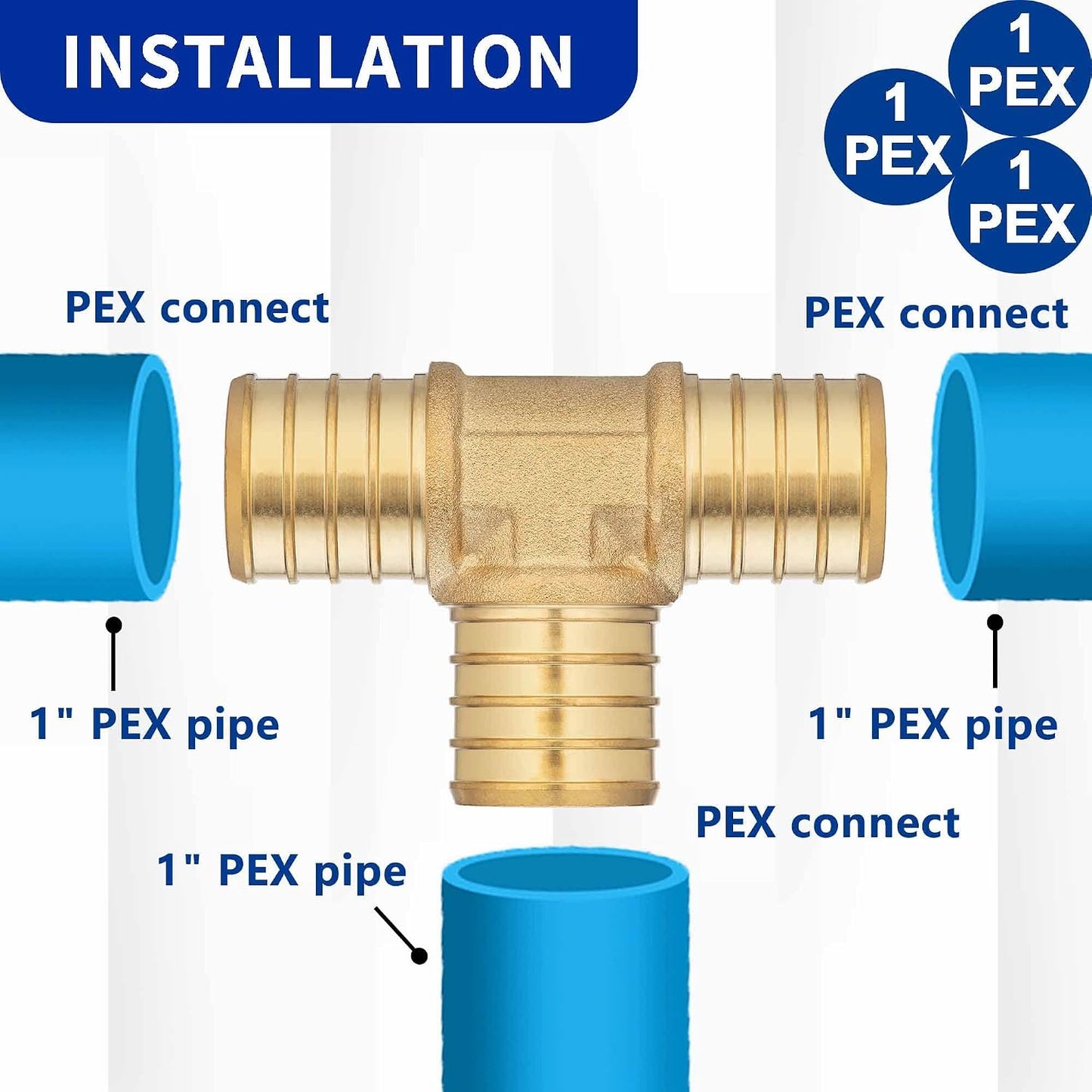 Pack 10 accesorios tubería latón crimpado T adaptador PEX 1pulg