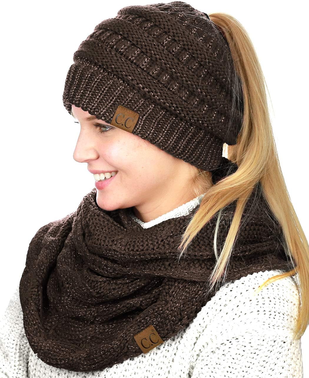 Set gorro punto trenzado y bufanda infinity