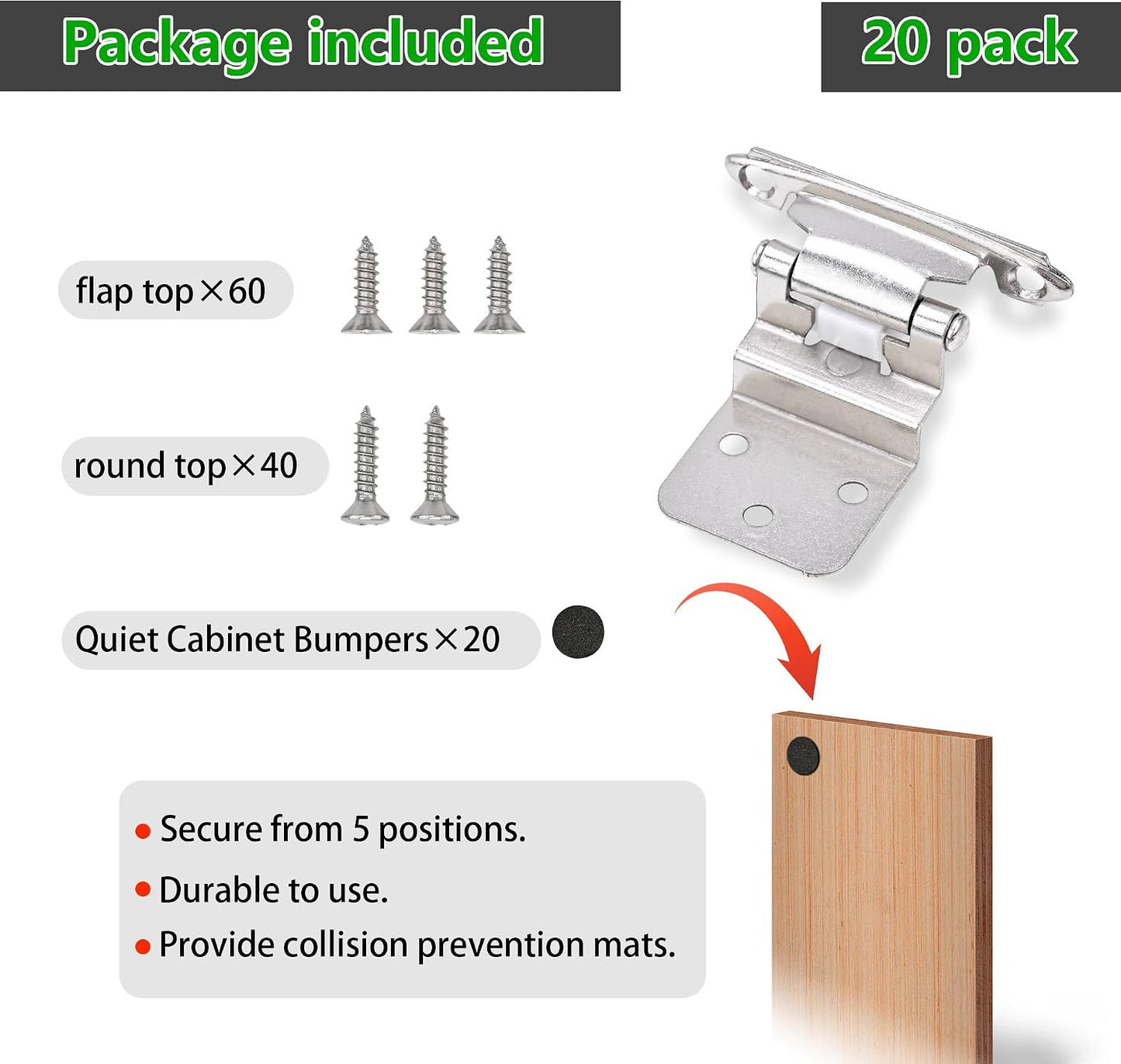 20 Pzas Bisagras 3/8" Níquel Satinado Puerta Gabinete