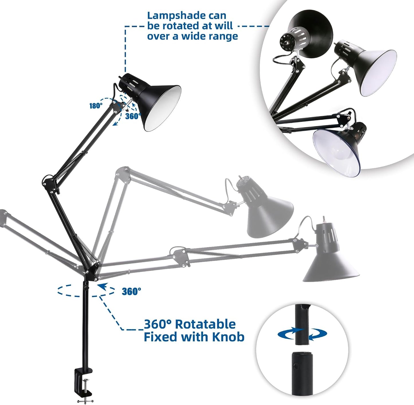 2 Lámparas Escritorio LED A19 E26 Metal Alto Brazo Oscilante
