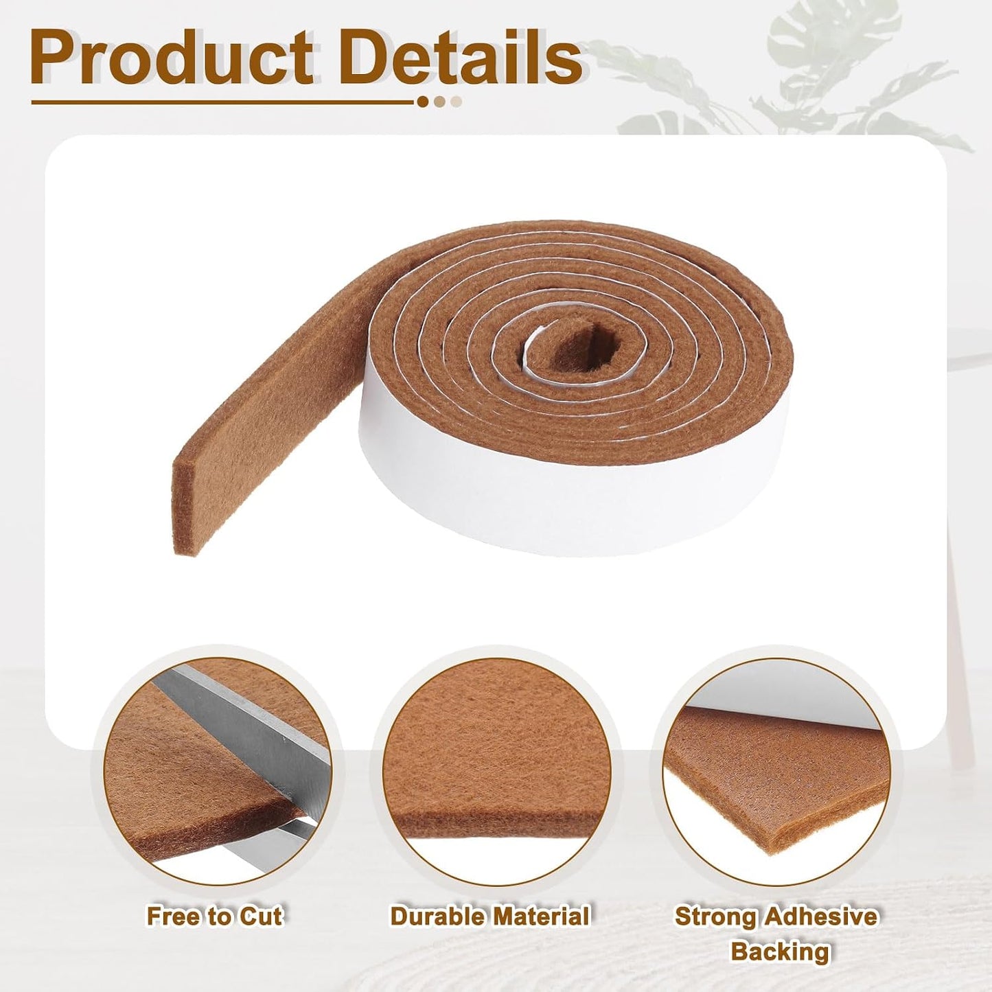 Tiras fieltro adhesivo 4 rollos 1x60pulg antiarañazos madera