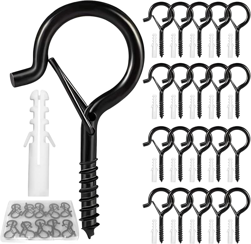 Ganchos rosca para luces al aire libre 20 pzas Q negro