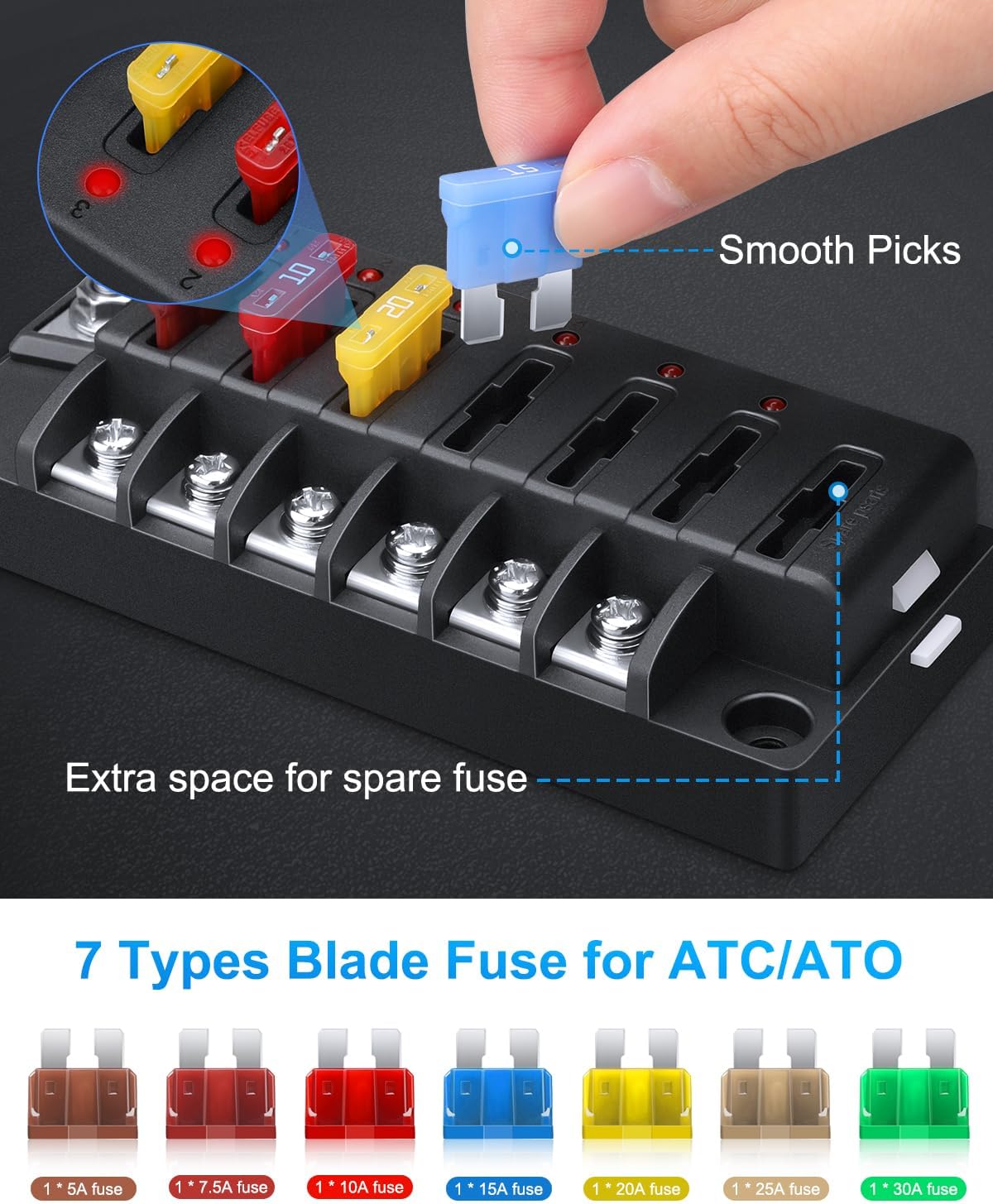 Caja fusibles 6 vías ATC/ATO con entrada positiva