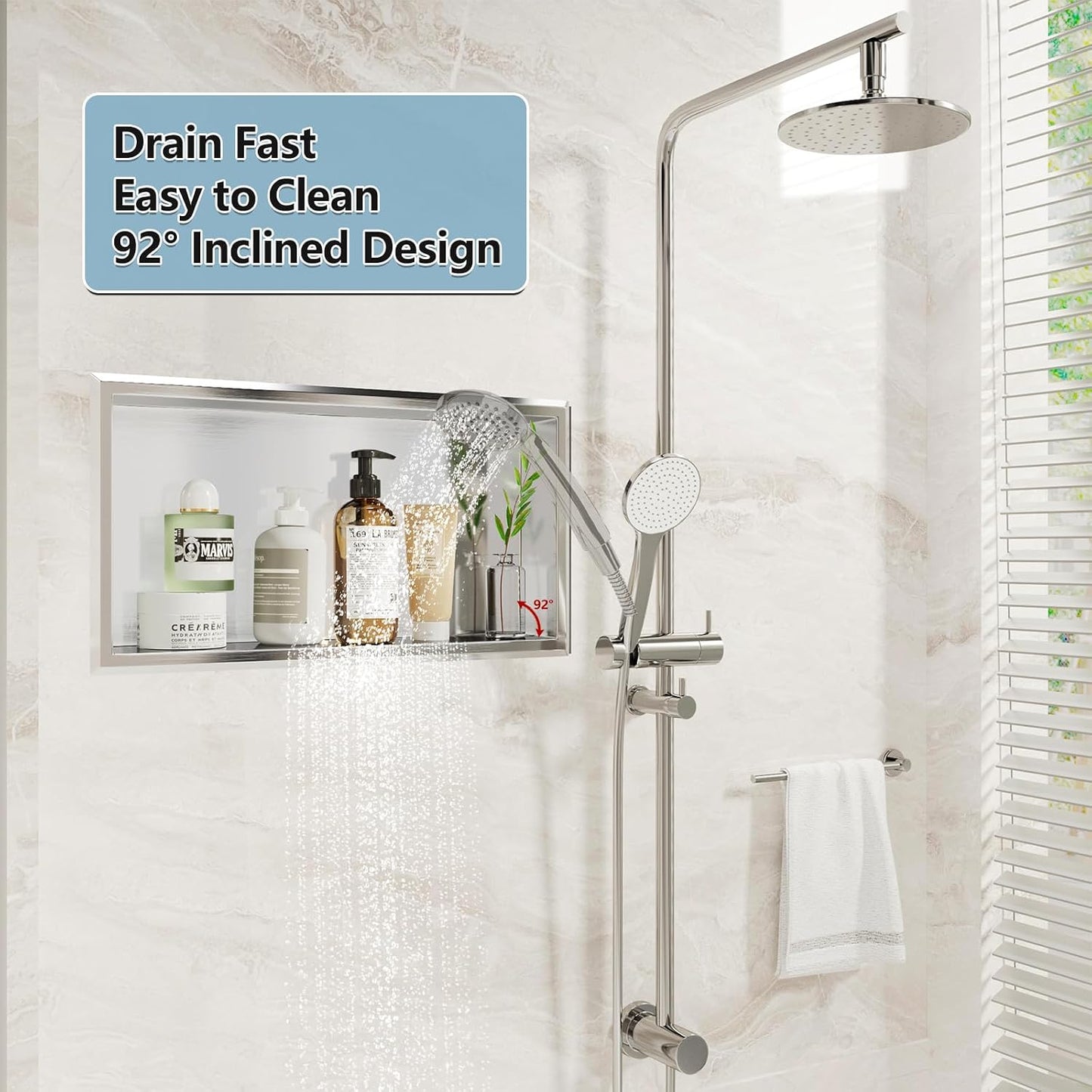 Nicho ducha acero inox 24x12" almacenamiento baño