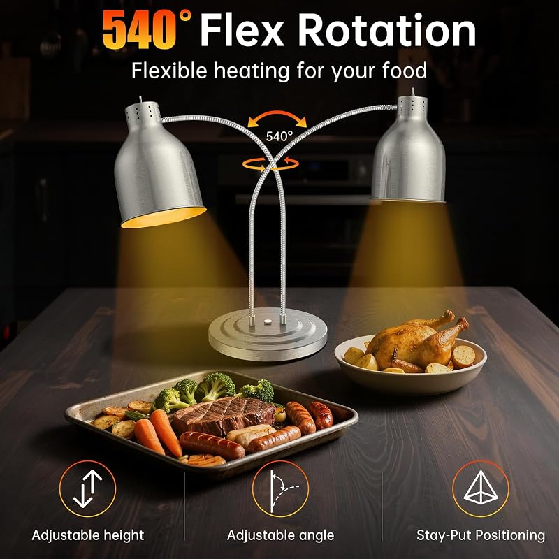Lámpara calor alimentos 500W 2 cabezales cocina bufé