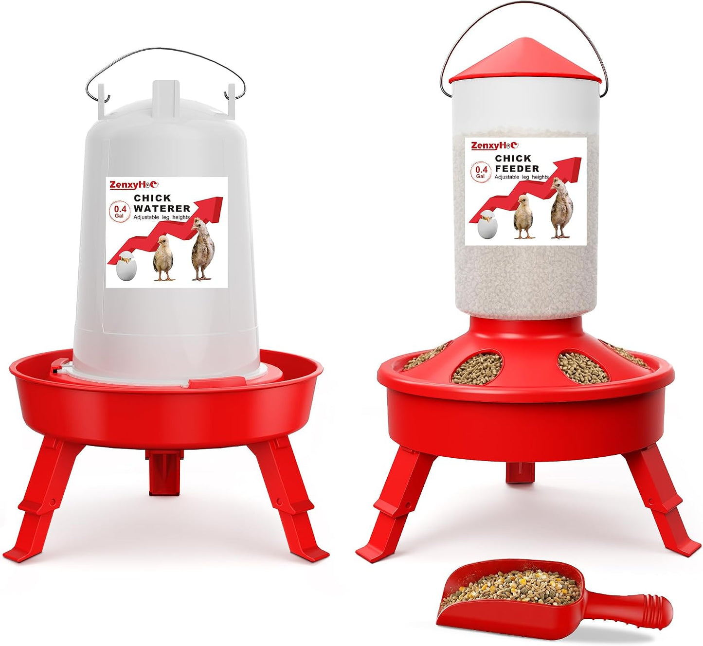 Set 2en1 alimentador pollitos 0.4gal llenado superior rojo