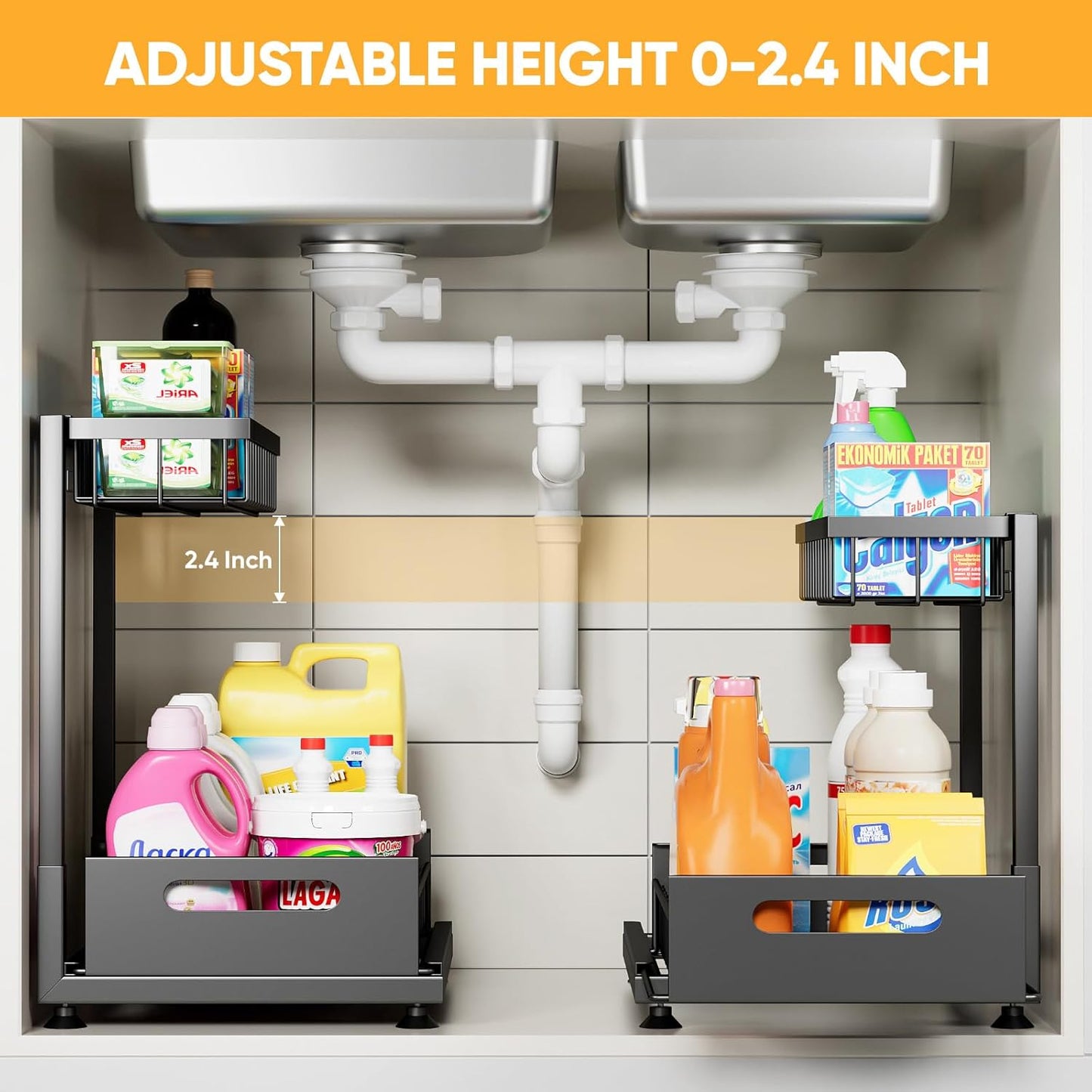 Organiz. fregadero forma L estante 2 niveles 100lbs
