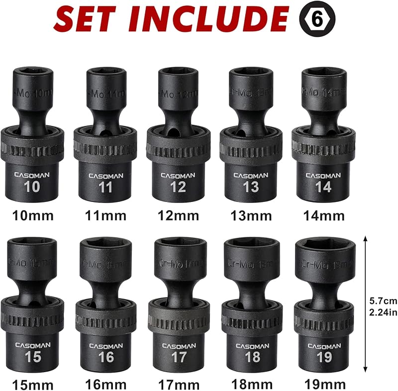 10 Pzas Enchufe Impacto 3/8" 10-19mm CR-MO