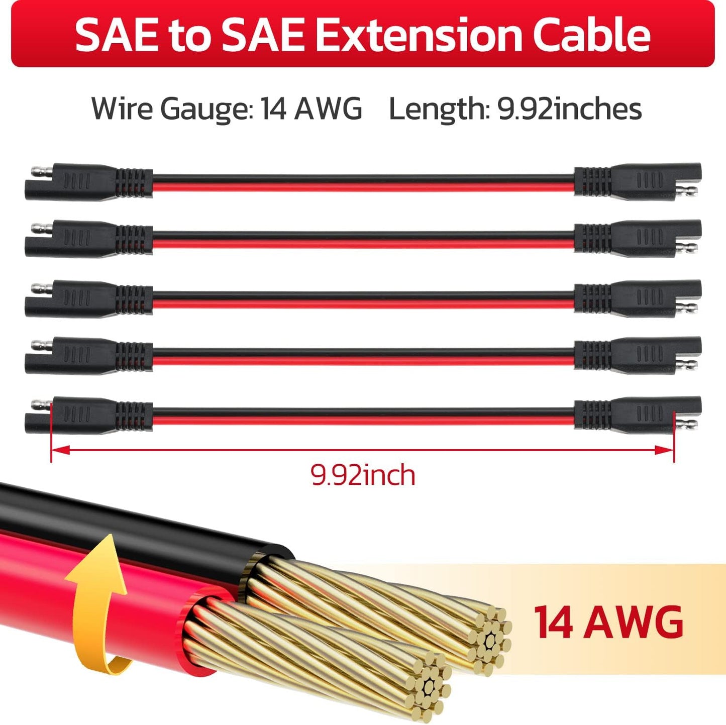 Cable extensión SAE 14 AWG 2 pines 10pulg para solar auto