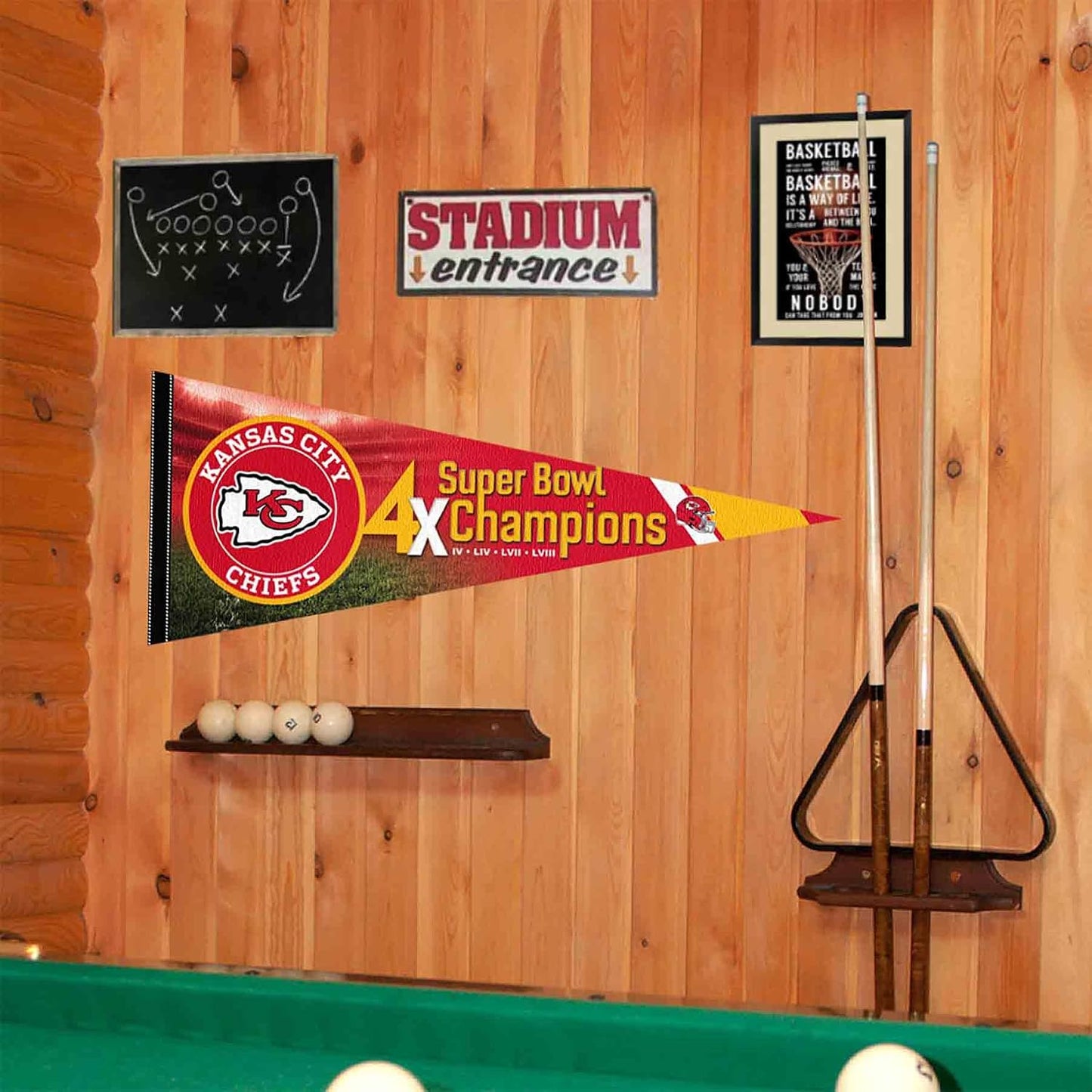 Banderín Chiefs Super Bowl 2024 4 veces campeón