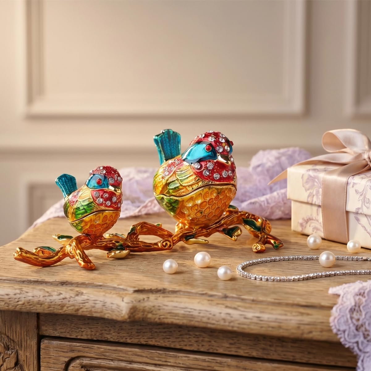 Cajas baratijas bisagras esmaltadas decoración hogar