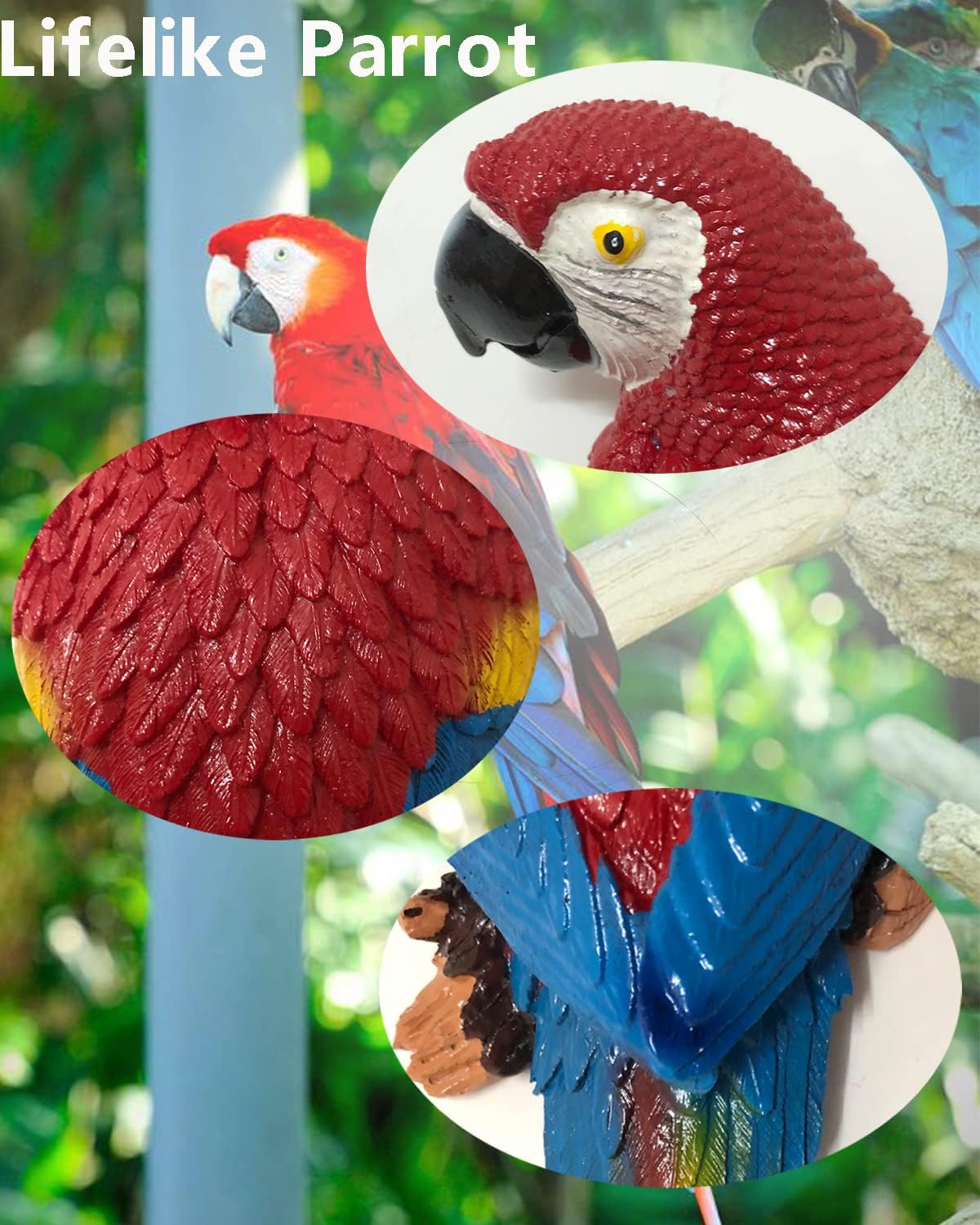 2 Pzas Estatuas Loro Realista para Exteriores Azul Rojo