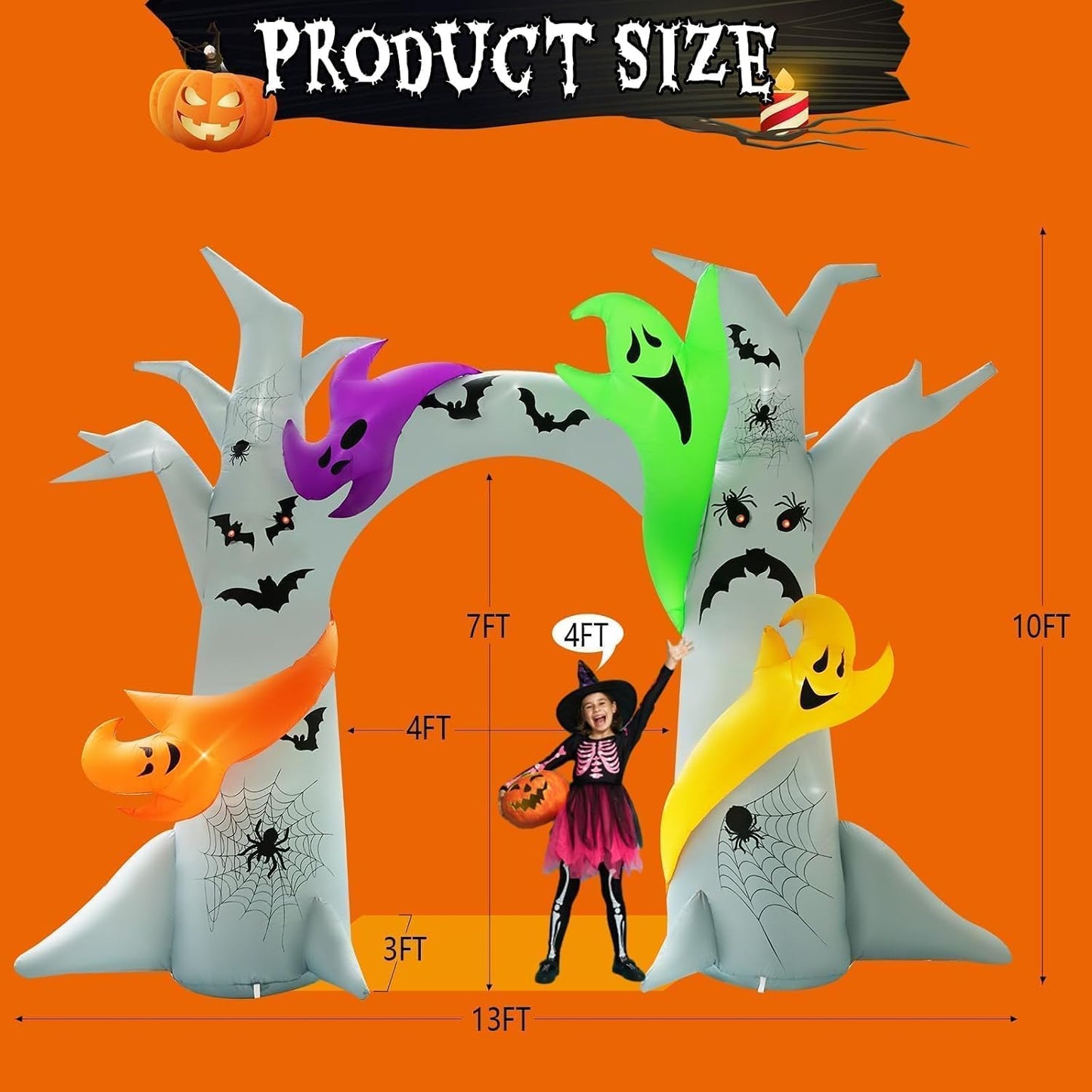 Arco inflable árbol fantasma Halloween 14x10pies 15 luces