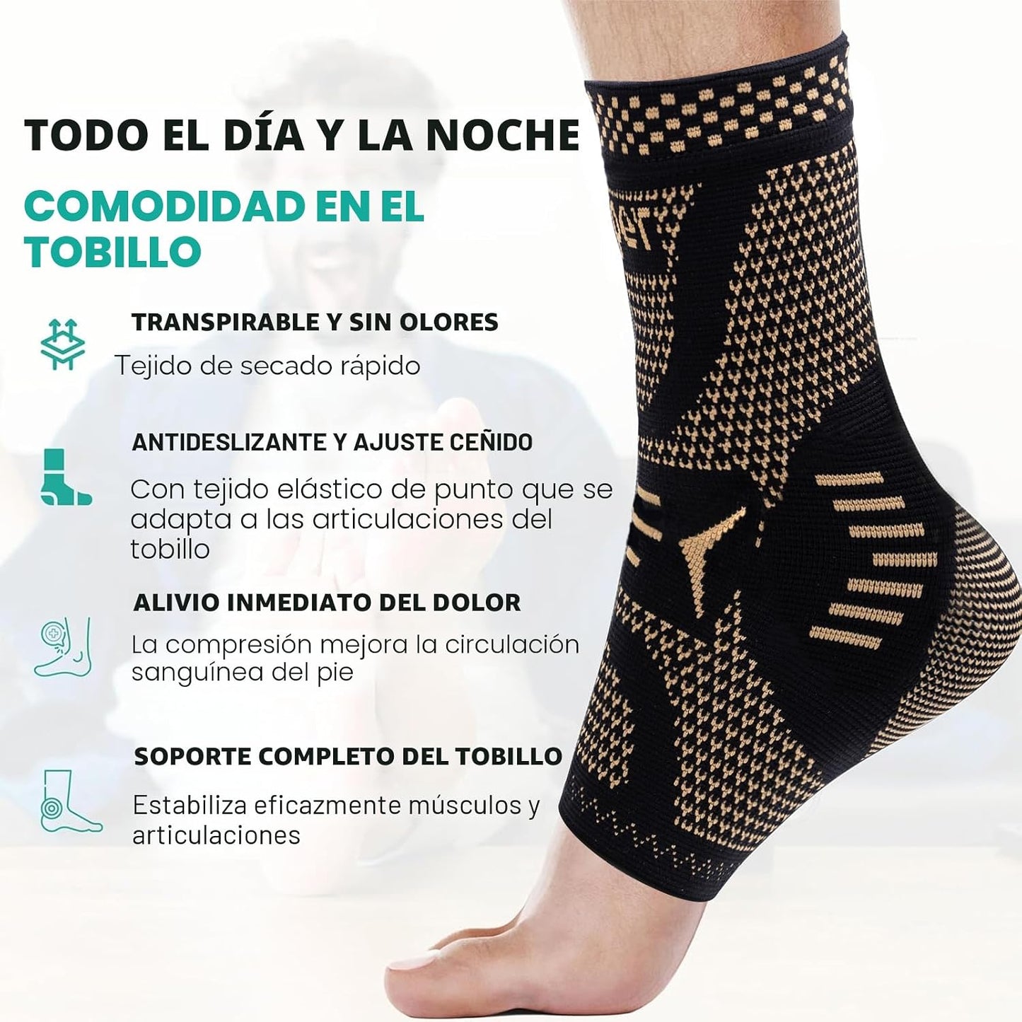 Tobillera compresión cobre 2 pzas negro