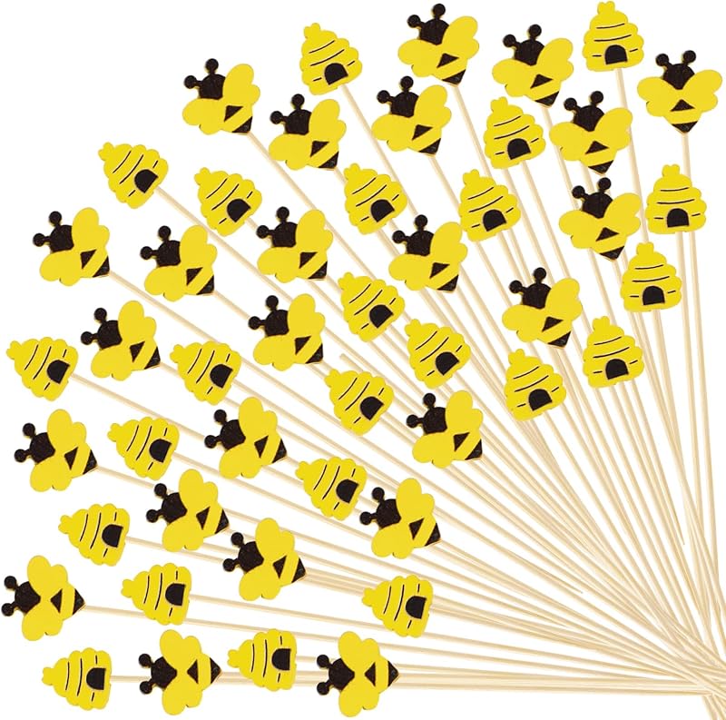 100 Pzas Palillo Cóctel Abeja Largo para Aperitivo y Postre