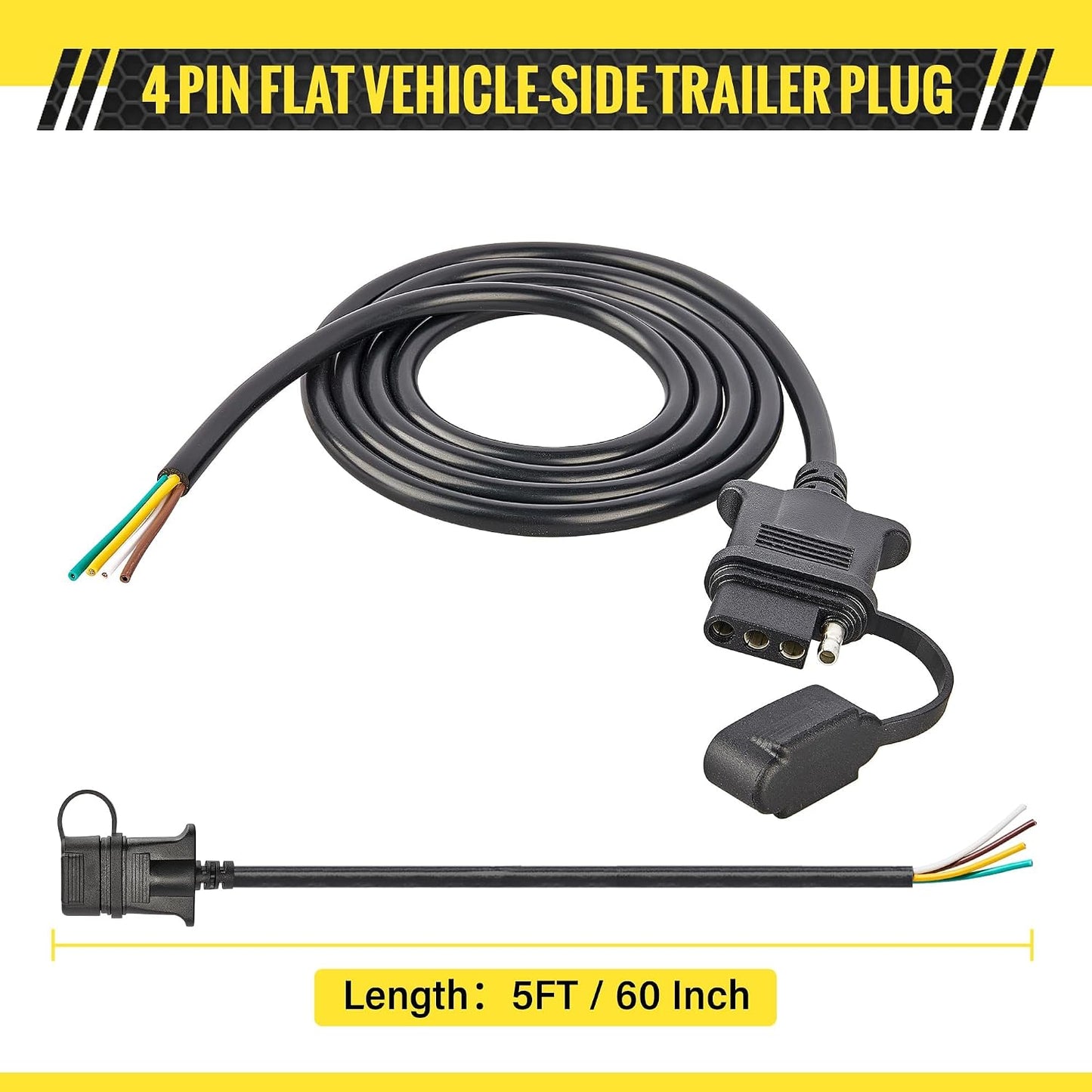 Conector hembra 4 pines para remolque 5ft 18awg