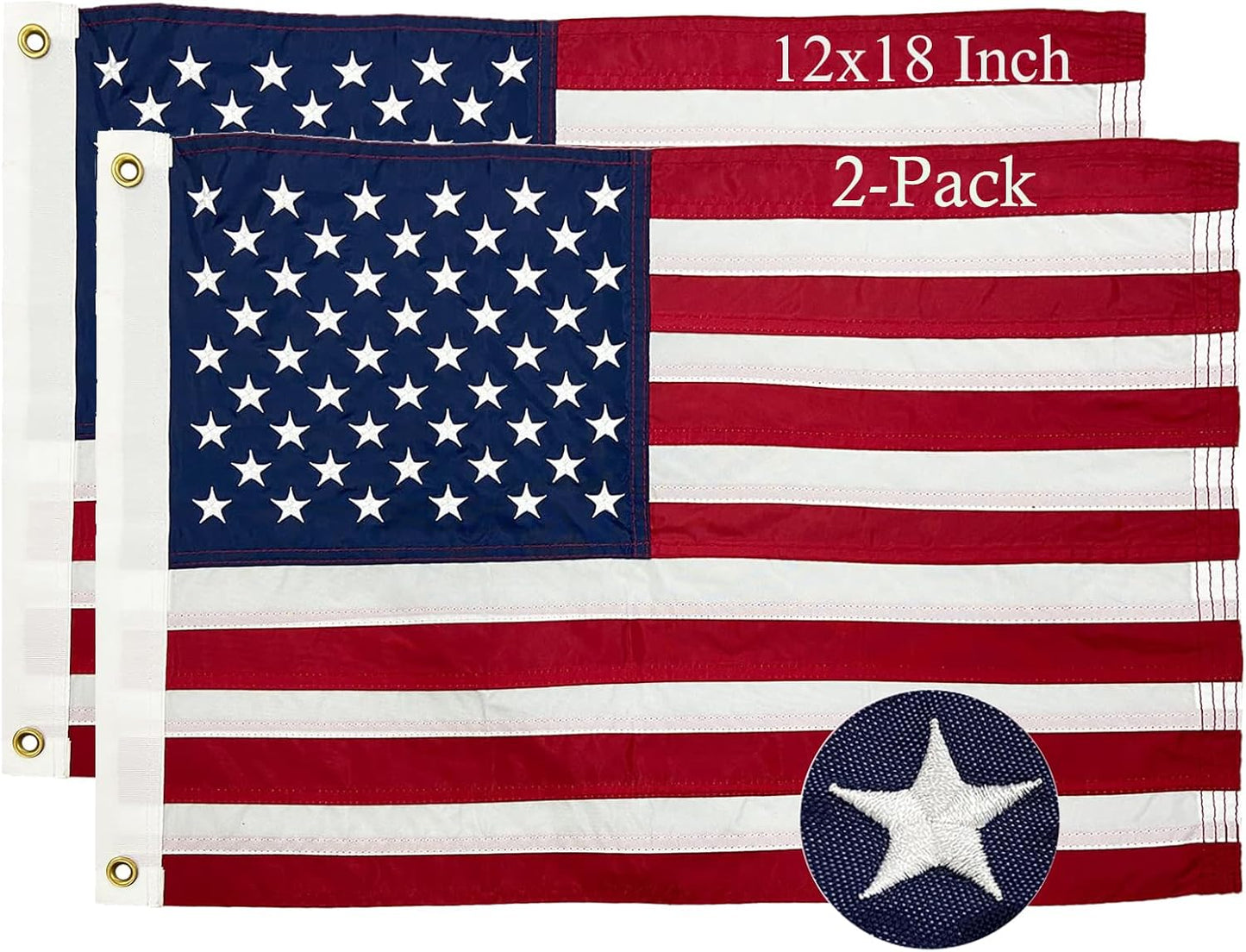 2 Banderas Estadounidenses 12x18" Bordadas Resistentes