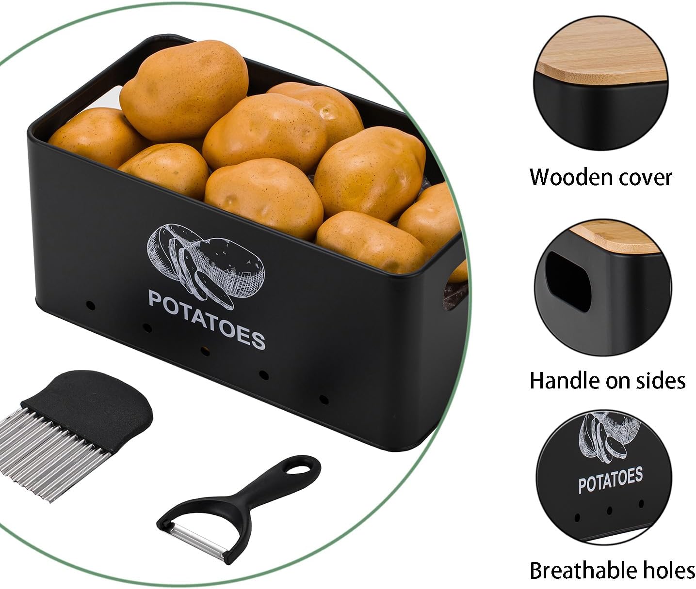 Set 3 latas almacenamiento papas cebolla acero inox