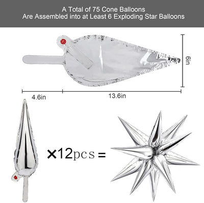 72 Globos Mylar Estrella 12 Puntos Plateado para Fiesta