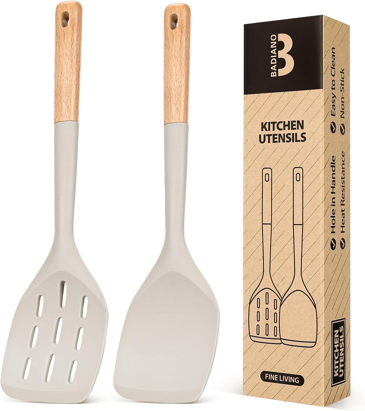 2 Pzas Espátulas Silicona Antiadherentes Mango Madera