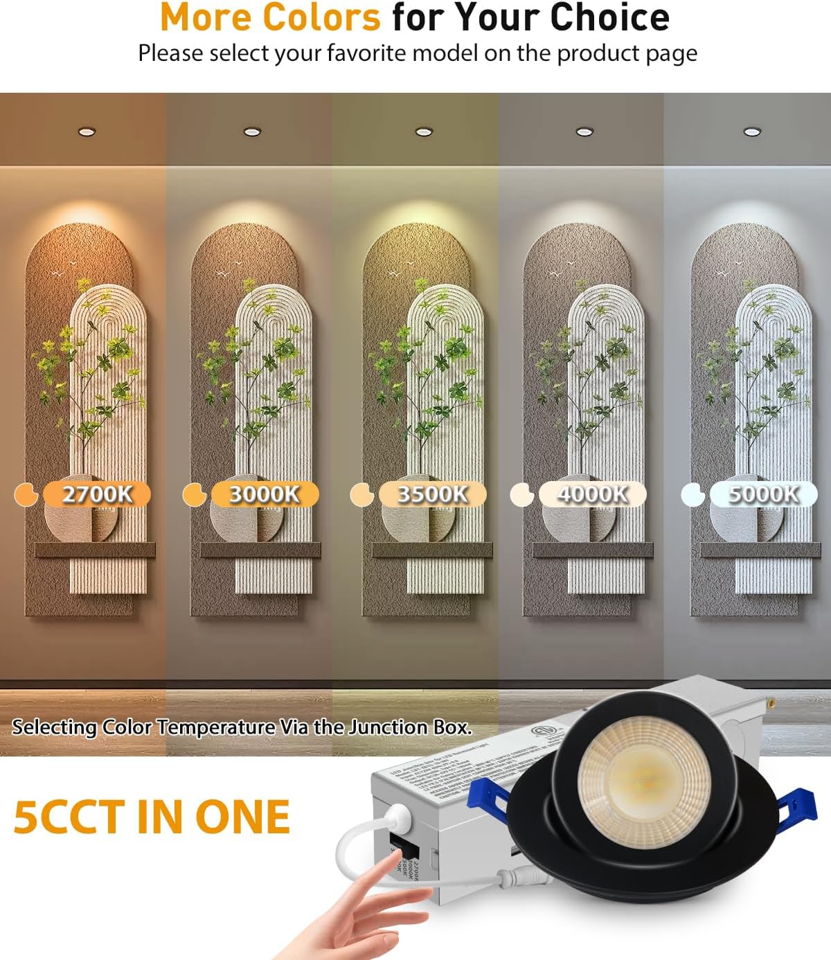Iluminación empotrable LED negra 2pulg ajustable 2700k-5000k