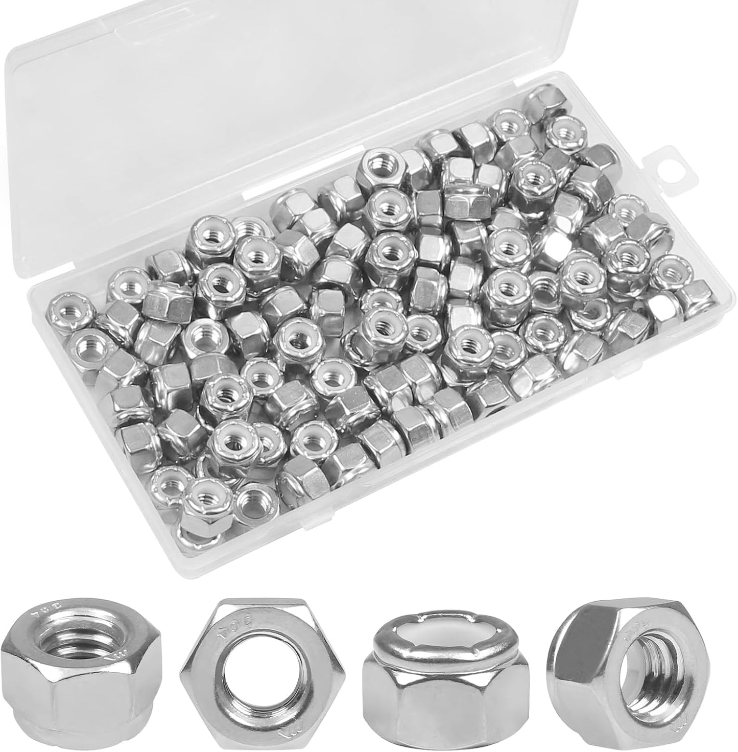 110 Tuercas Hexagonales 1/4-20 Acero Inox 304 Autobloqueantes