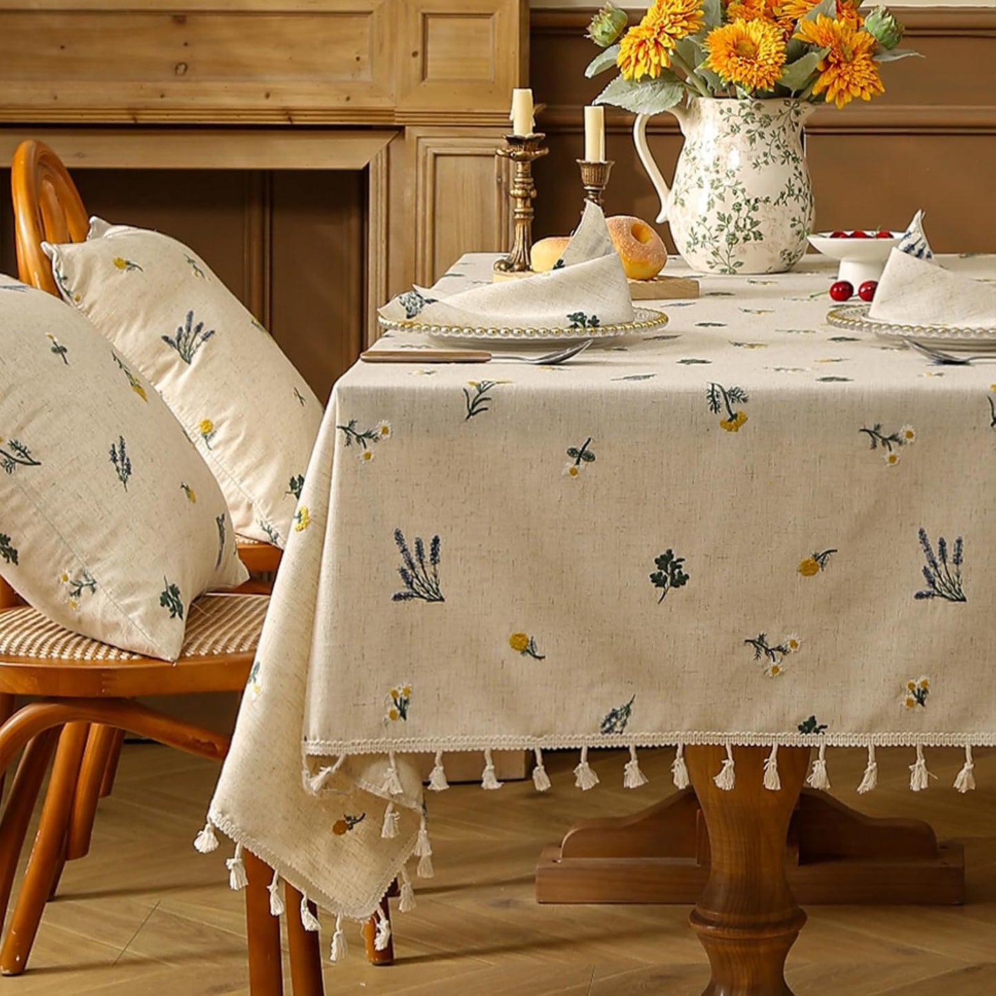 Mantel lino bordado vintage margaritas 54x102