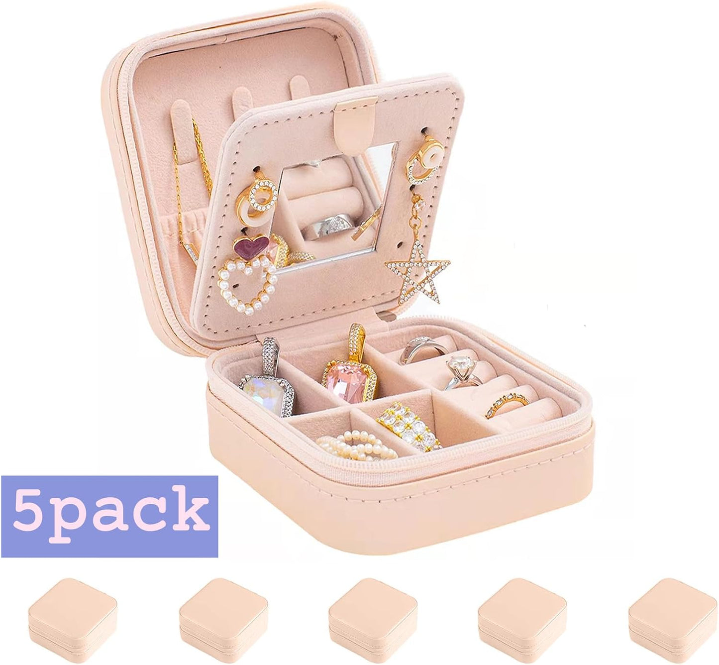 Estuche joyas viaje con espejo color rosado