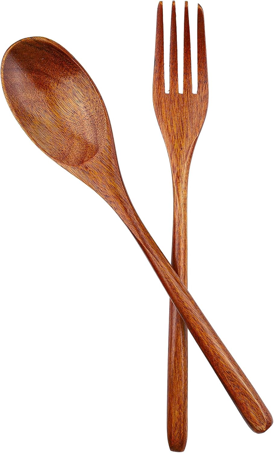 Juego de 2 cucharas y tenedores de madera reutilizables para cocinar y viajar