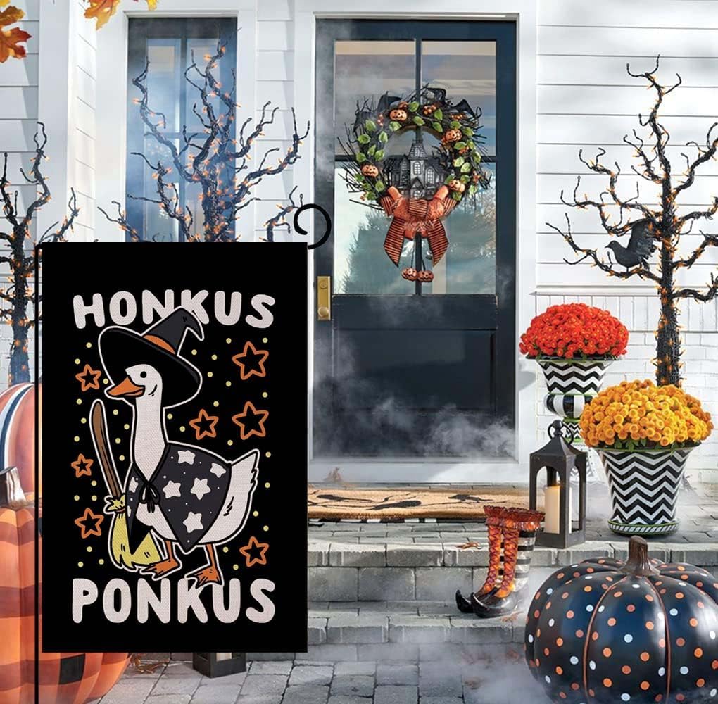 Banderas Halloween ganso bruja 12x18" doble cara jardín