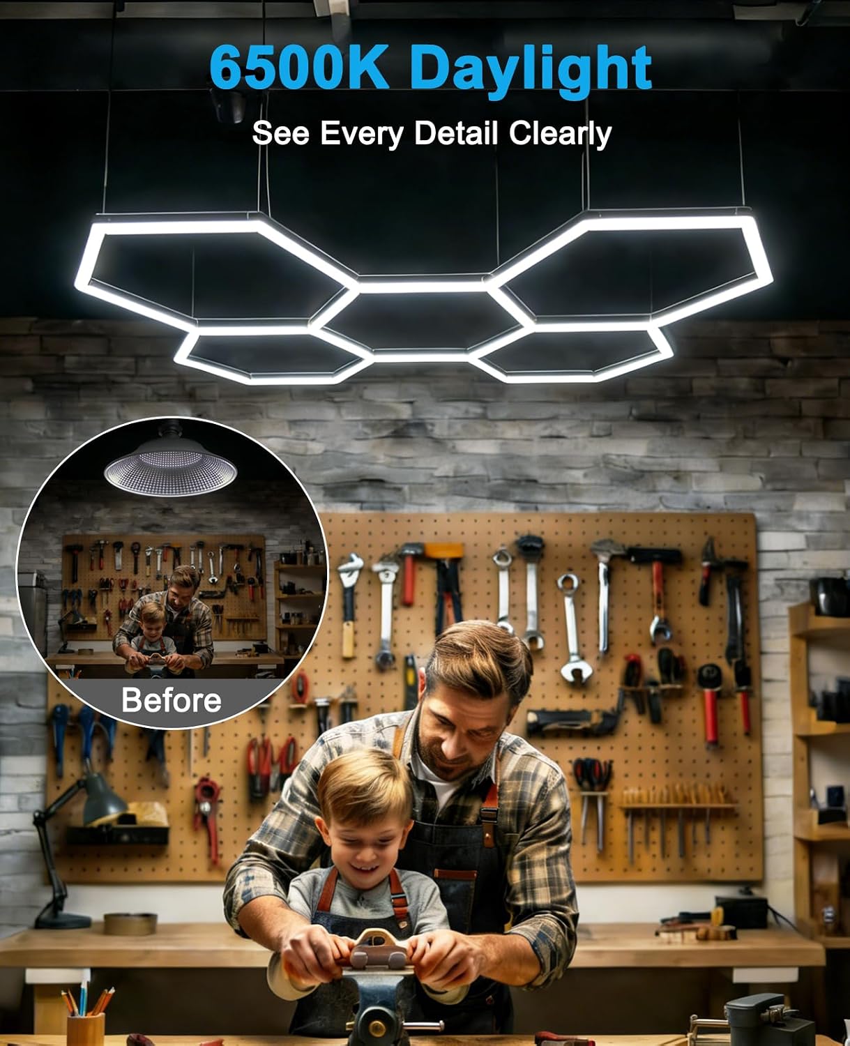 Luces LED hexagonales techo 16660 lúmenes 6500 K garage