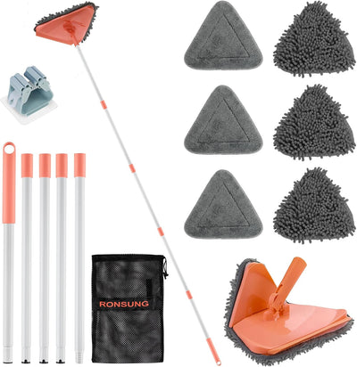 Limpiador pared triangular 82pulg 6 almohadillas microfibra naranja