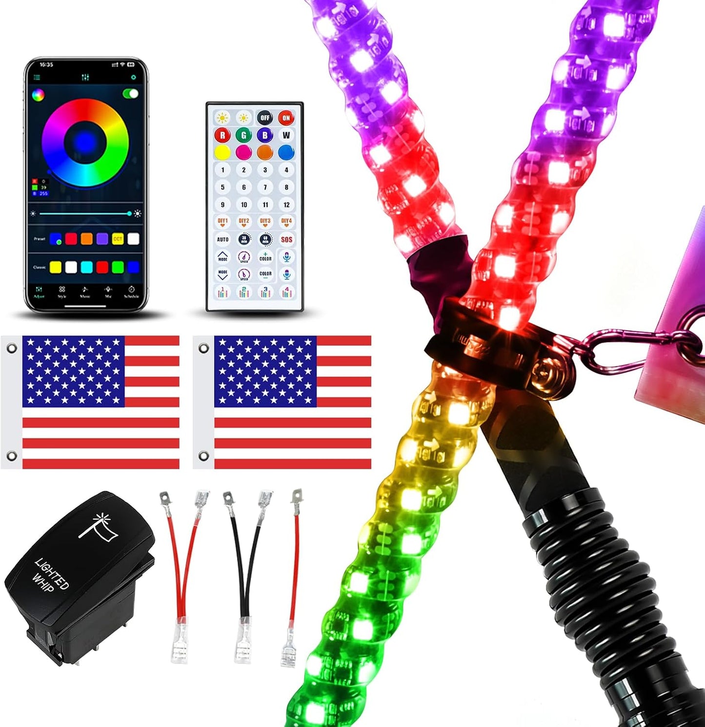 2 Luces Látigo LED con Control Remoto RGB UTV
