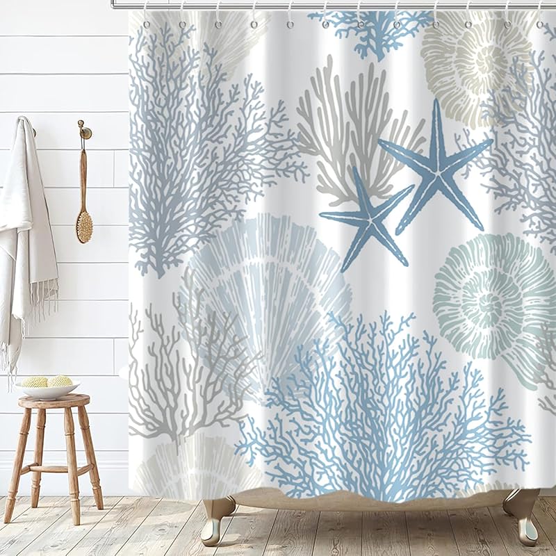 Cortina ducha náutica azul tropical estrella mar 72x72pulg