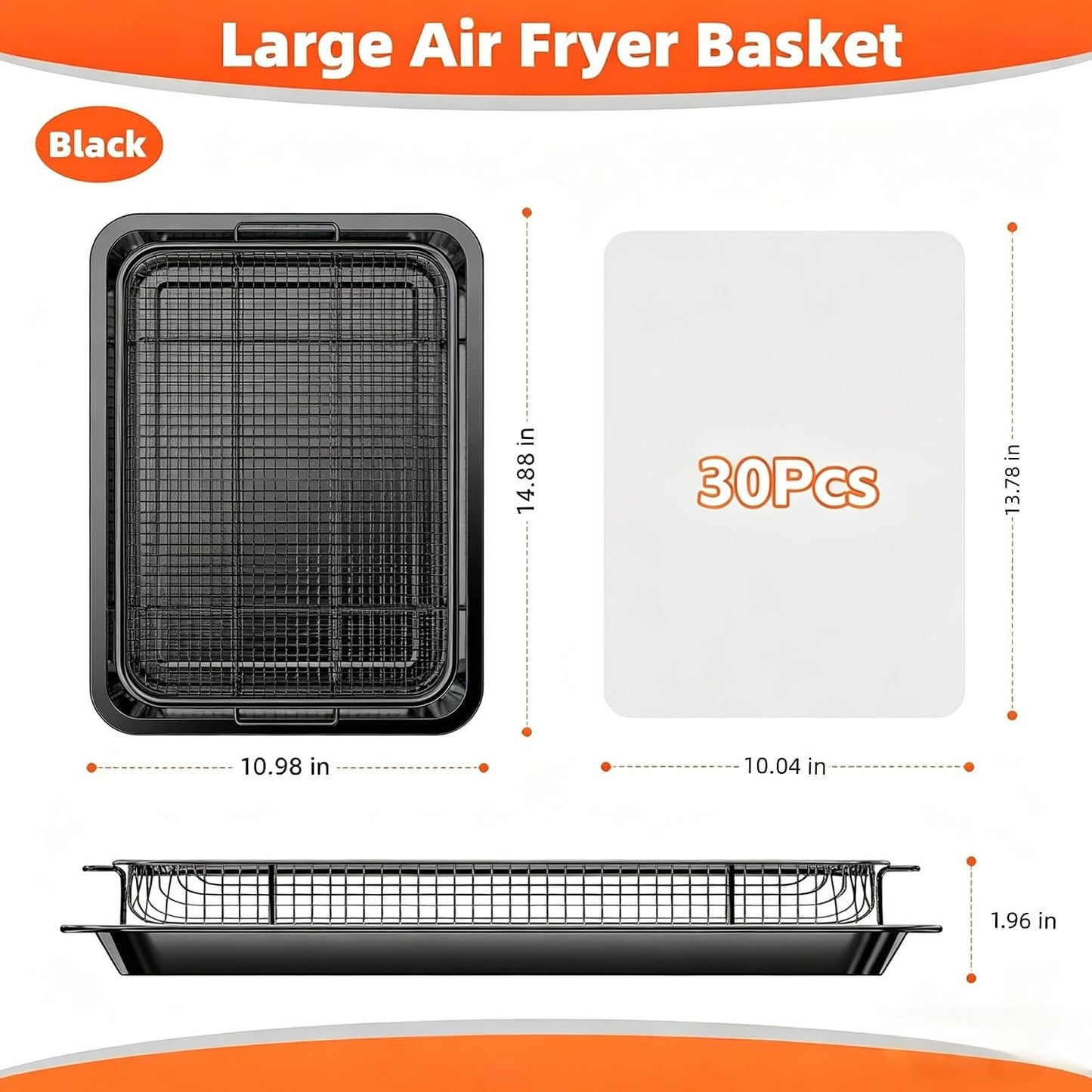 Bandeja acero inox freidora aire 14.88x10.98pulg negro
