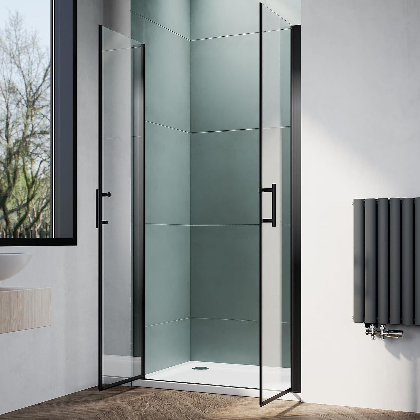 Puerta ducha pivotante 32x75pulg vidrio templado negro