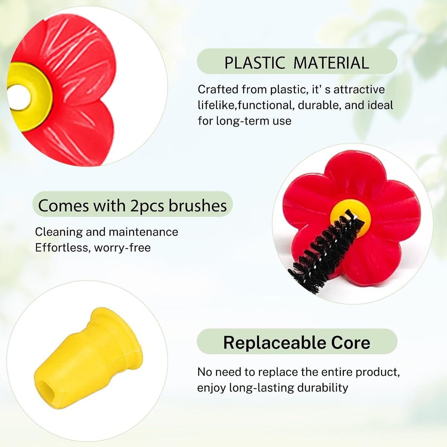 16 Flores Repuesto Alimentador Colibríes con Cepillos Limpieza