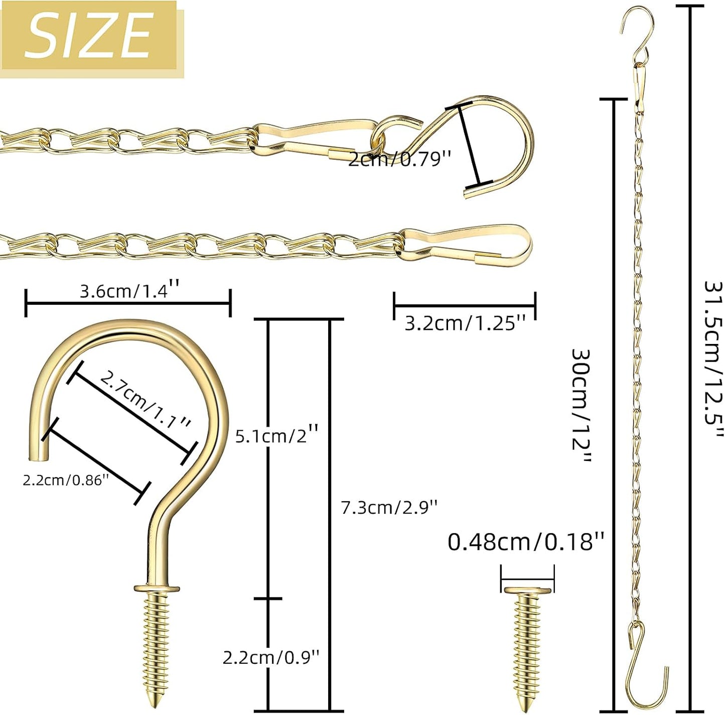 8 Cadenas Colgantes Metal con Gancho para Jardín y Pájaros