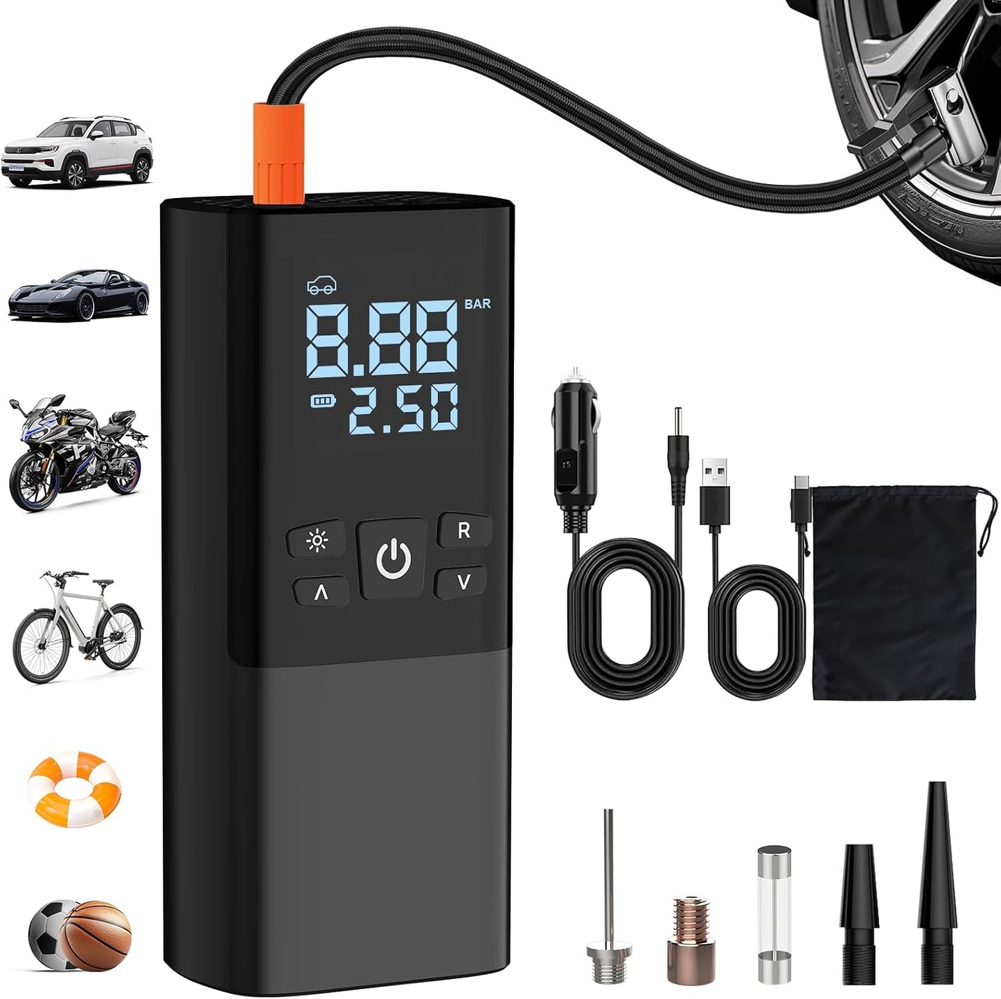 Inflador neumáticos inalámbrico 150 PSI con luz LED