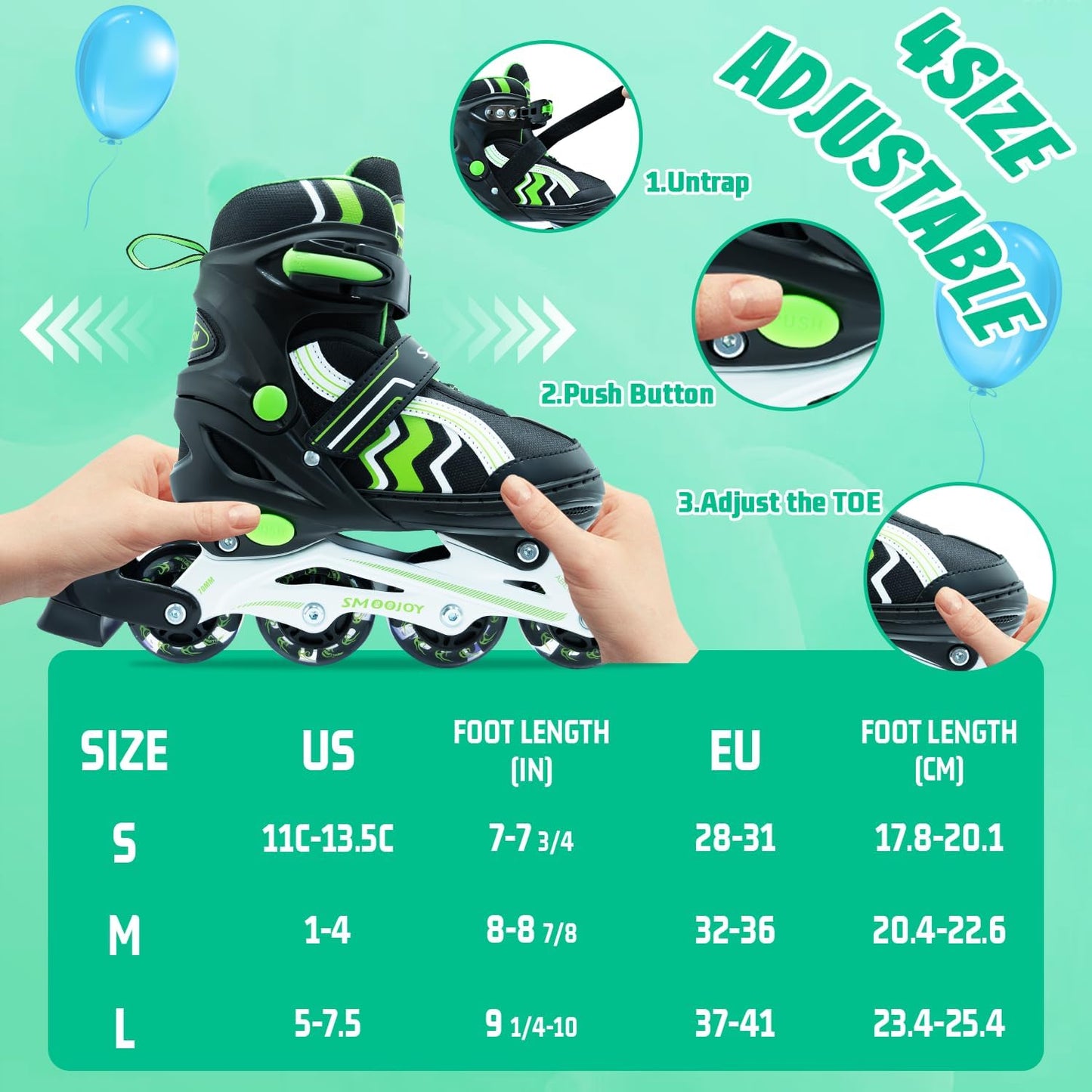 Patines Inline Niños Ruedas Led Marco Aluminio Negro