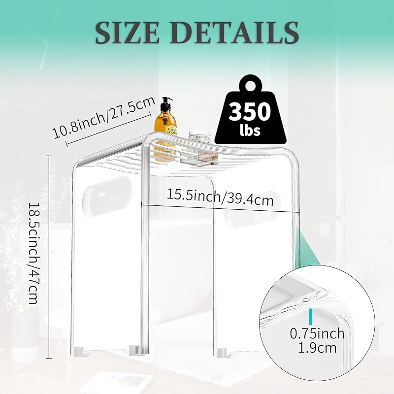 Banco ducha acrílico transparente 350lb